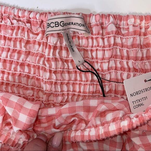 New BCBGeneration Smocked Gingham Top SZ L pink and white NWT checkered - Picture 12 of 14
